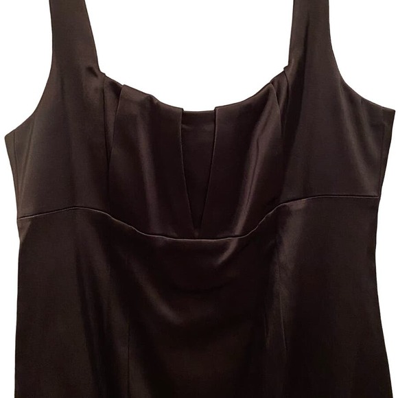 David Meister Black Cocktail Dress Square Neck Pleats Satin Slip LBD Sheath 10 - Picture 4 of 8